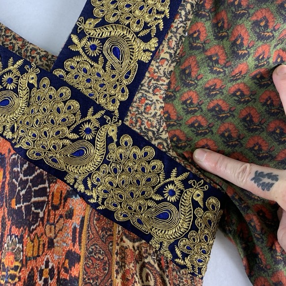 Soft Surroundings Womens Artisian Maxi Dress Medium Metallic Trim Desi India - Picture 11 of 14